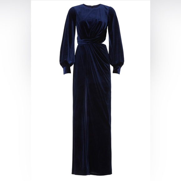 One33 Social Navy Velvet Gown Size 2 Margarite Stretch Velvet Cutout Slit - Picture 2 of 7